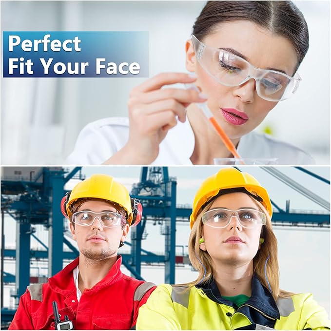 96 Pairs Clear Safety Glasses Bulk Adult Safety Goggles Unisex Eye Protection Glasses Impact Resistant Protective Eyewear with Assorted Color Frame for Men Women Lab Construction Carpentry Shooting