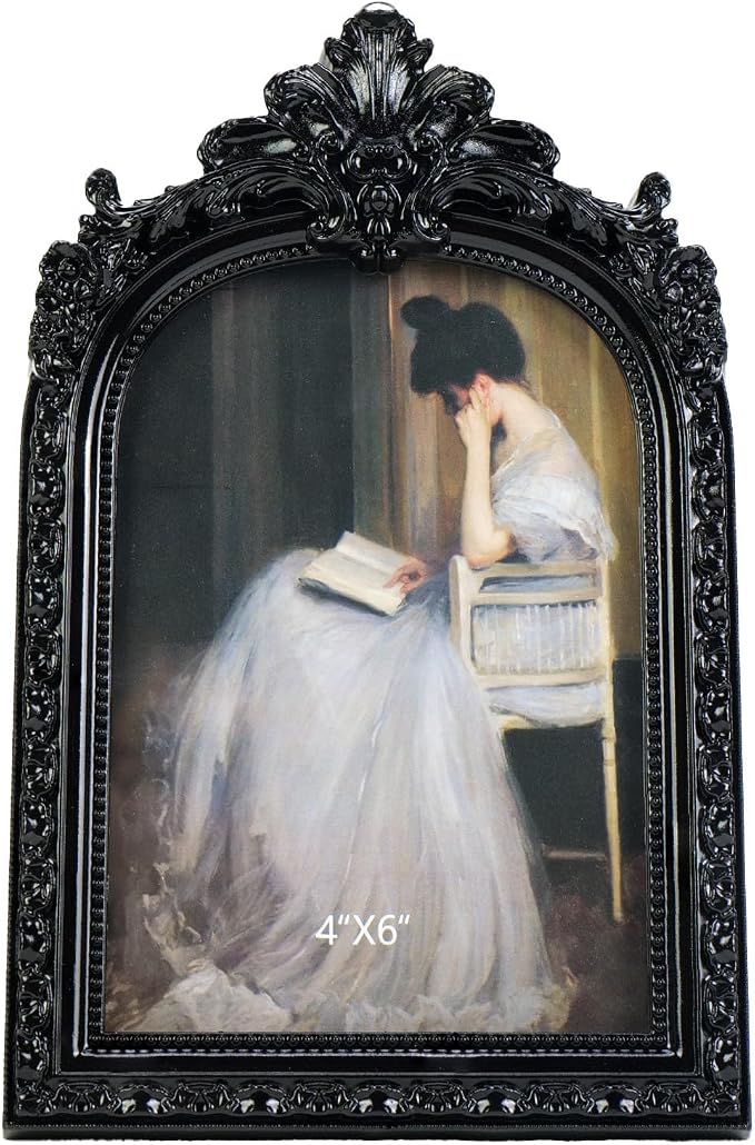 4x6 Black Picture Frame, Vintage Ornate Arched Photo Frame, Glass Front - Image 9