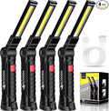 LED Rechargeable Work Light with Magnetic Base, Hanging Hook, 360° Rotate, 5 Modes, USB Portable Mechanic Light for Car Repair, Grill, Outdoor, Emergency, Tight Spaces (4 Pack)