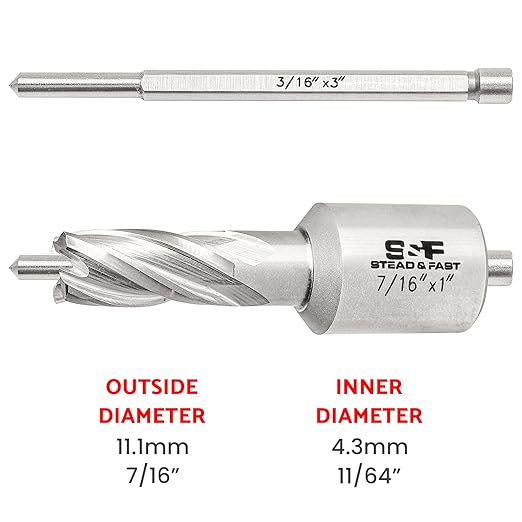 S&F STEAD & FAST - Annular Cutter, 7/16-inch Diameter x 1-inch Depth of Cut for Magnetic Drill Press, Mag Drill Bits with Pilot Pin