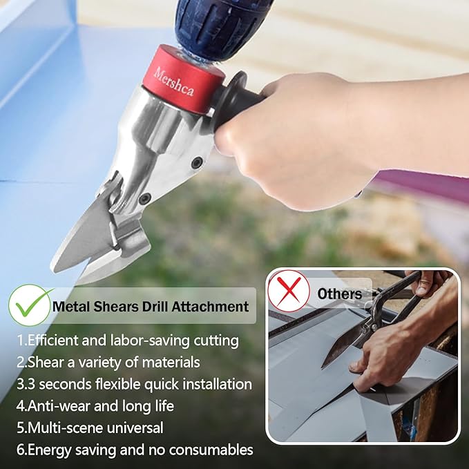 Professional Sheet Metal Cutter Drill Attachment, Heavy Duty Metal Shear Attachment with 360° Pivoting Handle, Power Tool Accessory for Curved & Straight Cutting on Steel, Aluminum & Iron- R