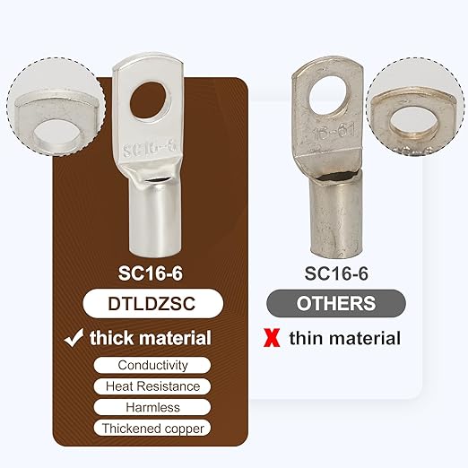Thick Copper Electric Wire Lugs,10Pcs Tinned Copper Gauge 6Awg-1/4(M6) Ring Heavy Duty Battery Cable Lugs Ends Ring Terminals Connectors with 10Pcs 3:1 Heat Shrink Tubing Assortment Kit