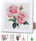 Pink Roses Cross Stitch Kits for Beginner, Flowers Stamped Cross Stitch Kits by VIGEGU