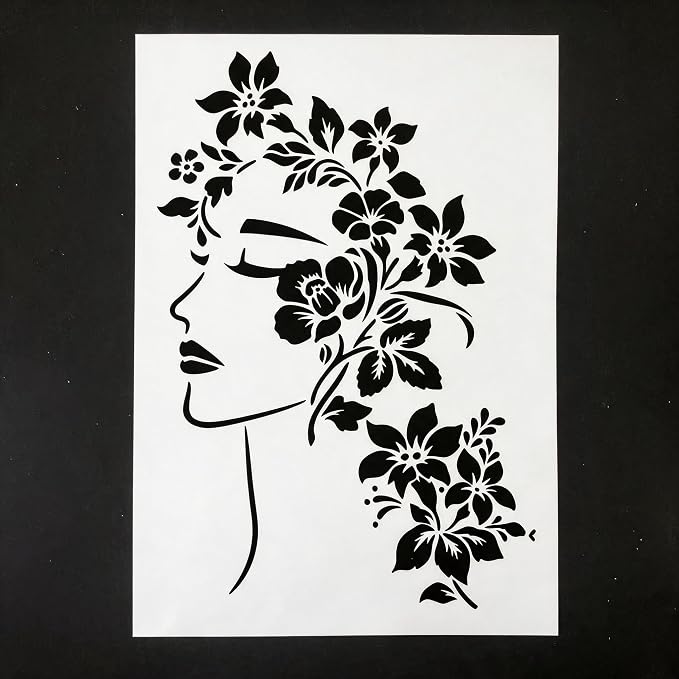 TIAMECH A4 Reusable Floral Woman Face Stencil - Image 2