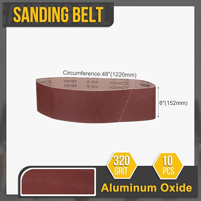 6 x 48 Inch Sanding Belt, 2 Pcs 320 Grit Knife Sharpener Belts Work Sharpening for Belt Sander Knife Carving Tool Metal Working