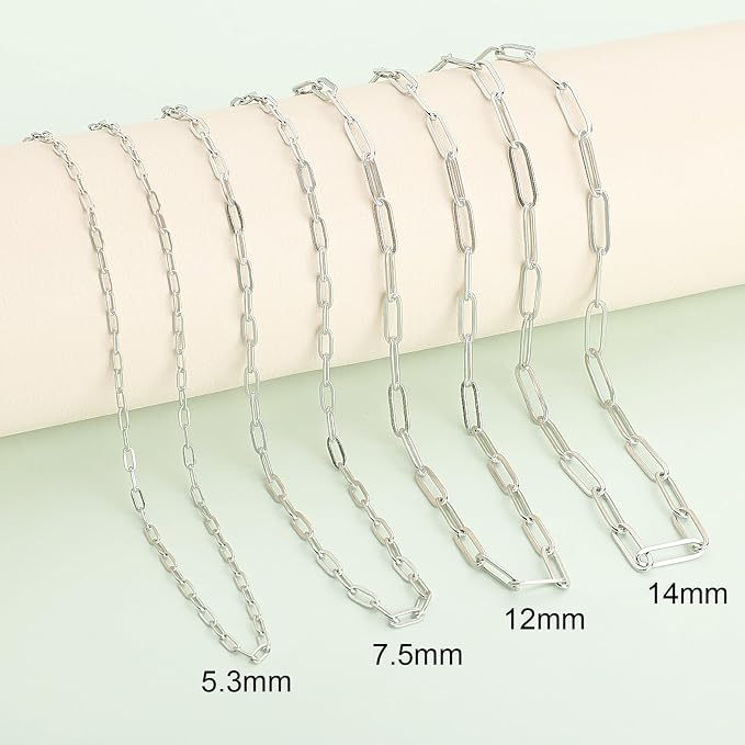 SMYHTGLIF 16.4 Feet Silver Stainless Steel Jewelry Making Chains Oval Paperclip - Image 6