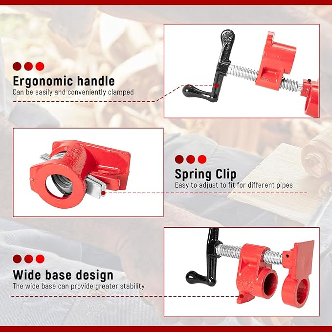 Pipe Clamps 3/4 inch Pipe Clamps for Woodworking 4 Pack Heavy Duty Wood Gluing Clamps with Quick Release, Ideal for Carpentry, Home Improvement, and DIY Projects (3/4 IN)