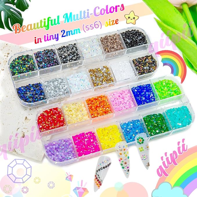 qiipii 24 Color 2mm Small Jelly Resin Rhinestones - Image 2