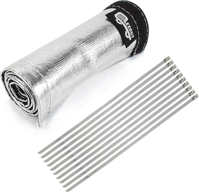 Wire Heat Shield Sleeve Aluminized Heat Shroud Heat Sleeving Fuel Line 2.2" I.D. X 3Ft With 10 Pcs Stainless Steel Cable Metal Zip Ties