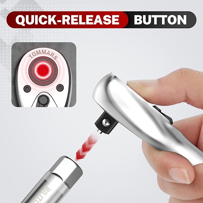 TOMMARS 1/2 inch Drive Ratchet, 72-Tooth Quick-Release Socket Ratchet Wrench Handle Reversible