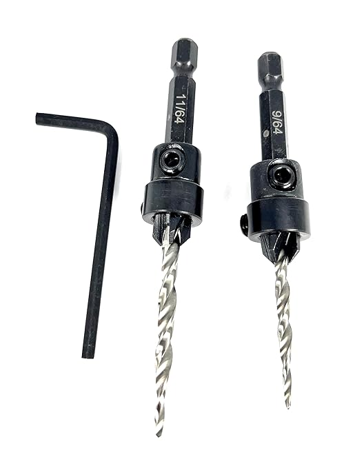 FTG USA Countersink Drill Bit Set #6 (9/64") and #8 (11/64") Wood Countersink Drill Bit, Tapered Countersink Bit, Stop Collar, Hex Wrench, Woodworking Countersink Drill Bits