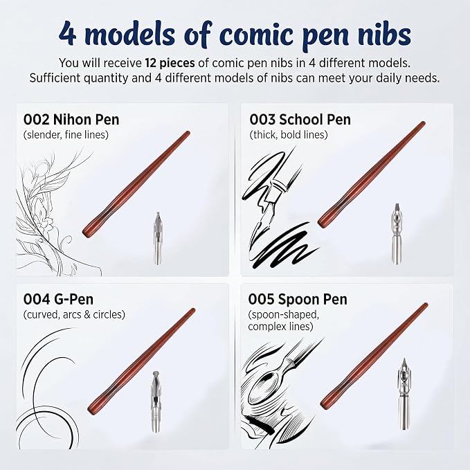 Styquenzer 10 Pcs Calligraphy Nibs Dip Pen, Dip Pen Nibs Holders - Image 3