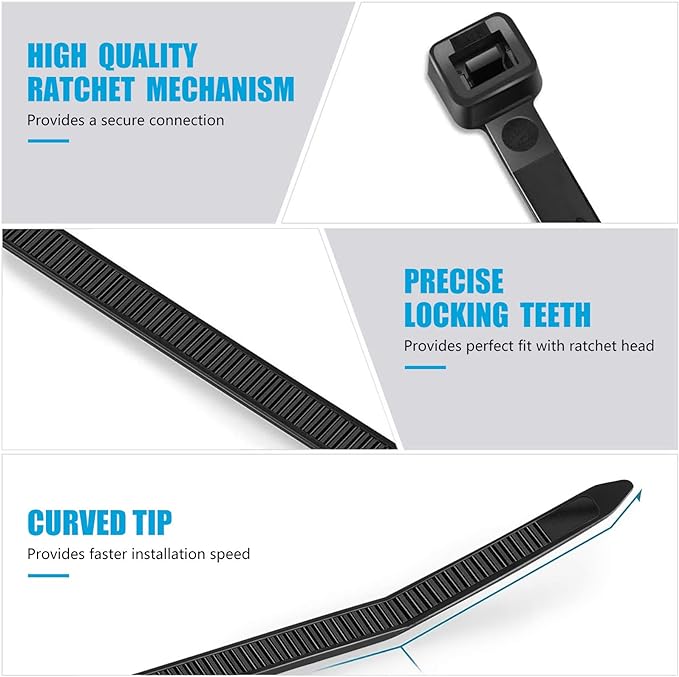 Zip Ties Heavy Duty 8 inch with 120 Pounds Tensile Strength, Black Heavy Duty Cable Ties, 500 Pack, by Karoka