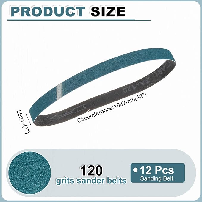 HARFINGTON 1 x 42 Inch Sanding Belts, 12 Pcs 120 Grit Zirconia Abrasive Belt Sander File Belt for Woodworking, Metal Polishing, Knife Sharpener