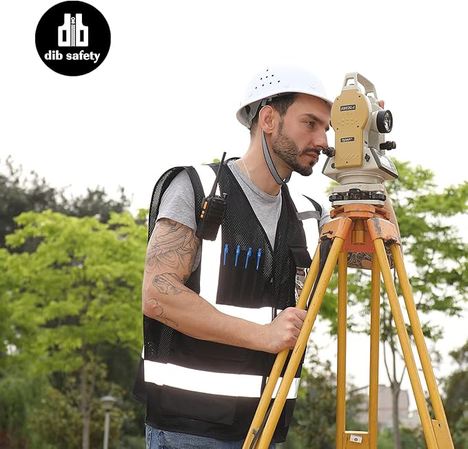 Dib Safety Reflective Mesh Vest High Visibility with Pockets and Zipper, Black Mesh S