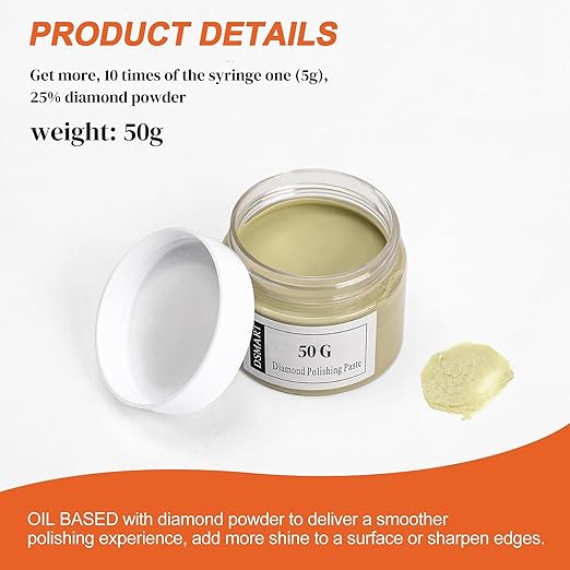15,000Grit Diamond Polishing Lapping Compound Polish Paste 50G (1.76 Oz) with 25% Diamond Powder (0.8-1 Micros) for Metal Silver Chrome Glass Marble Resin Rock Watch Jewelry Gemstone