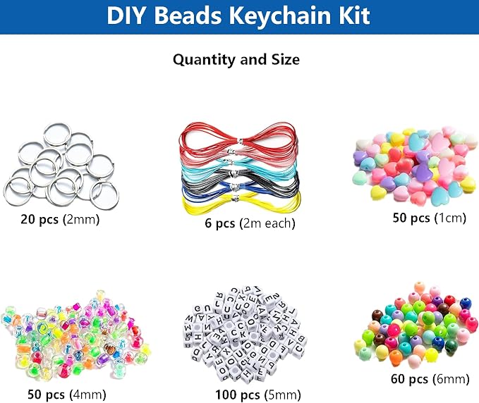 JehaYu 287 Pcs Bead Keychain Making Kit, DIY Beadable Keychains Supplies Key - Image 3