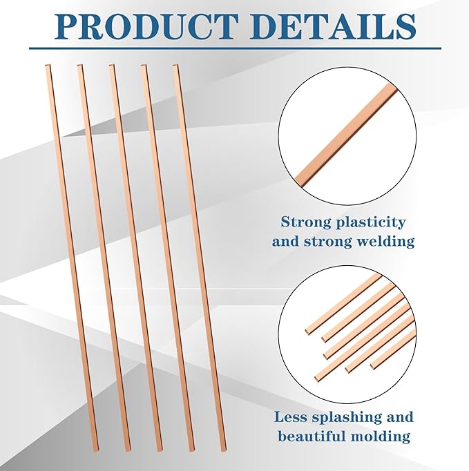 Tandefio 40 Sticks Brazing Rods AWS BCup-1 Phosphor Copper Solder Phos Copper Brazing Alloys Flat Welding Rods Industry 0.050"x1/8"x10" for Air Conditioning Refrigerator Cold Storage HVAC Units