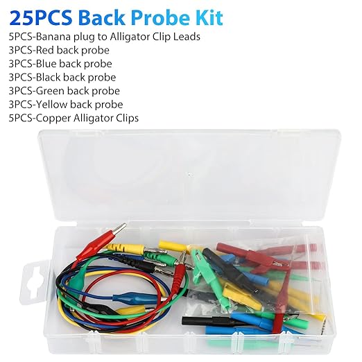 Linkstyle 25PCS Back Probe Kit, Multimeter Back Probes Pin, Banana Plug to Alligator Clip Electrical with Wires, Automotive Test Leads Kit