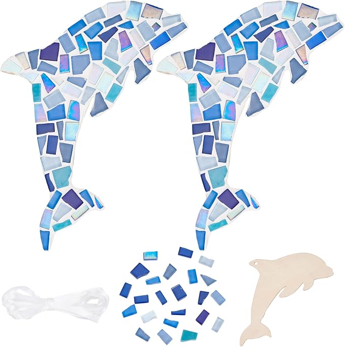 WEBEEDY Make 2 Dolphin Glass Mosaic Kit Creativity DIY Mosaic Kit by WEBEEDY
