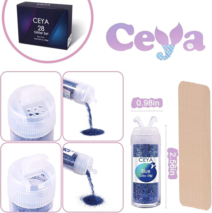 Ceya Holographic Ultra Fine Glitter Powder Set 28 Colors, 9.87oz/280g Craft - Image 5