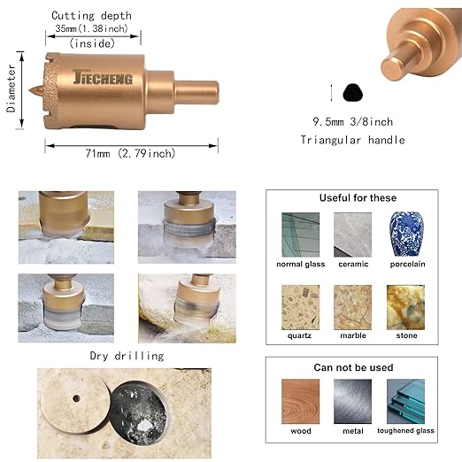 Brazed Diamond 3-1/2 inch Hole Saw with Center Drill Bit for Ceramic,Porcelain,Tile,Glass,Granite Quartz,Marble,Gemstone,Dry Drilling 90mm