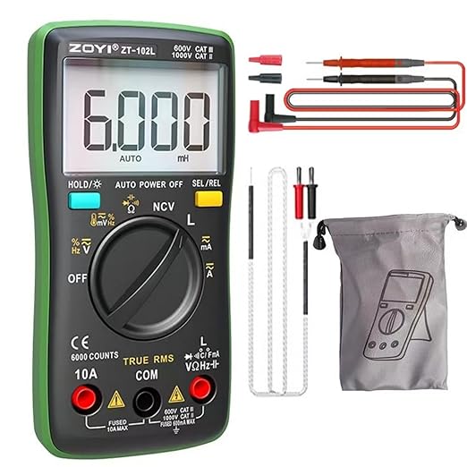 ZT-102L LCR Meter Inductance Tester Digital multimeter TRMS 6000 Counts accurately Measures Inductance Voltmeter Amp Meter ohmmetr Diodes Continuity Duty-Cycle Capacitance for Automotive