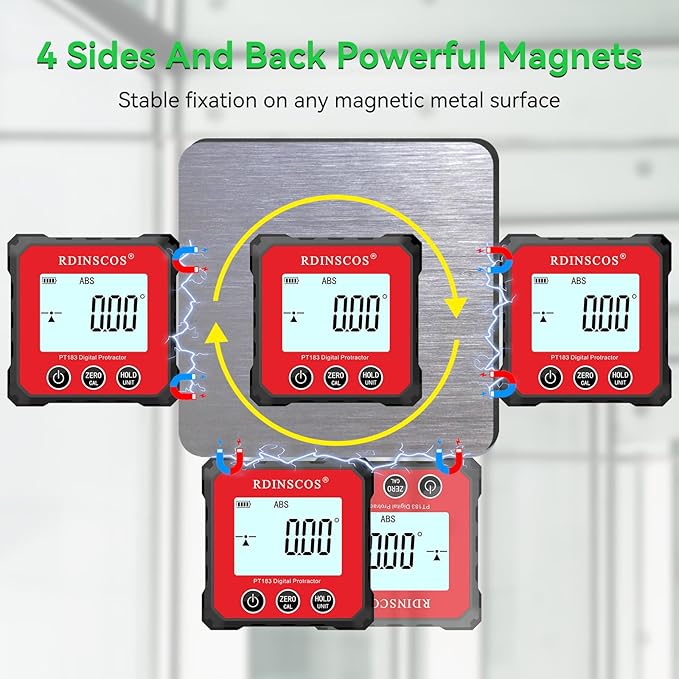 Rechargeable Magnetic Digital Angle Finder Tool - Inclinometer 4-90 Degree Finder Angle Cube Protractor Bevel Gauge for Woodworking Micro Jig Table Saw (PT183)