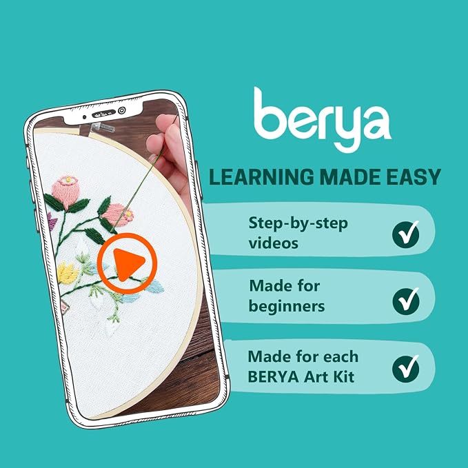 BERYA Flowers Embroidery Kit Including Video Step by Step Instructions - Image 5