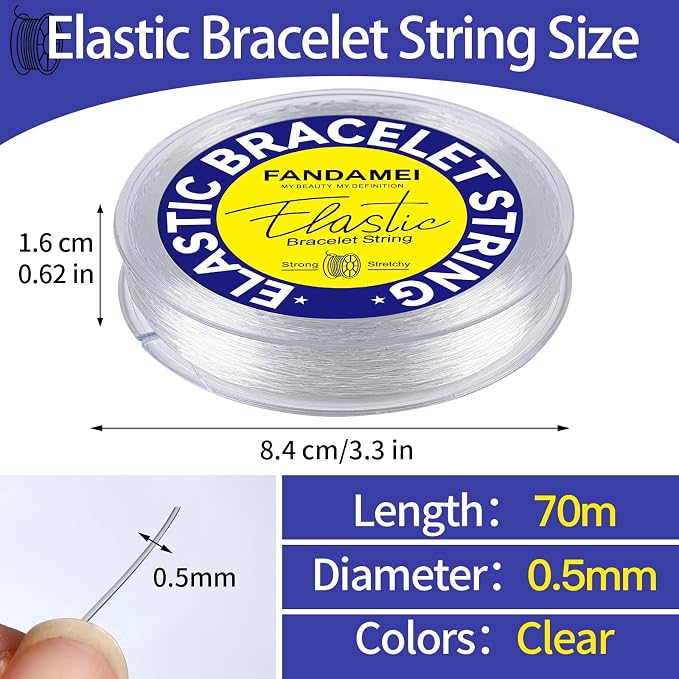 FANDAMEI 0.5mm Elastic Bracelets Strings Cord, Elastic Crystal Stretch Bead Cord - Image 2