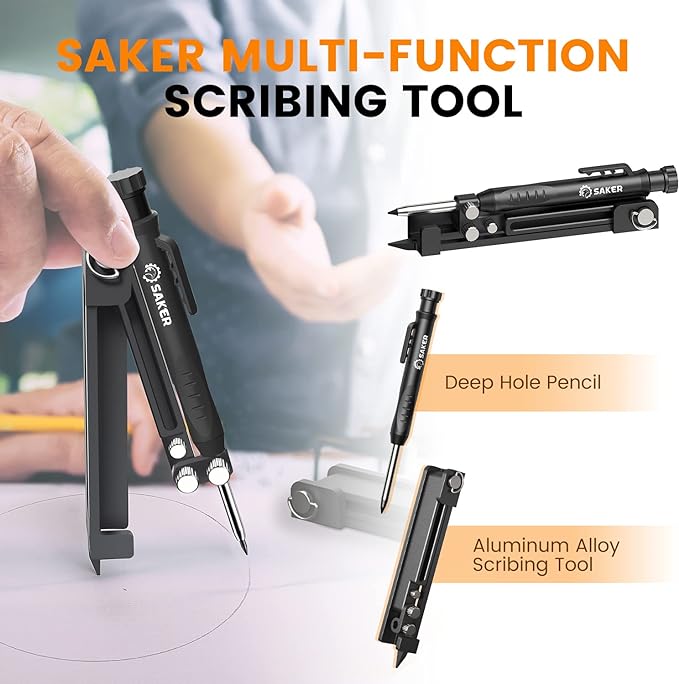 Saker Multi-function Scribing Tool- Construction Pencil- Aluminum Alloy Scribe - Image 6