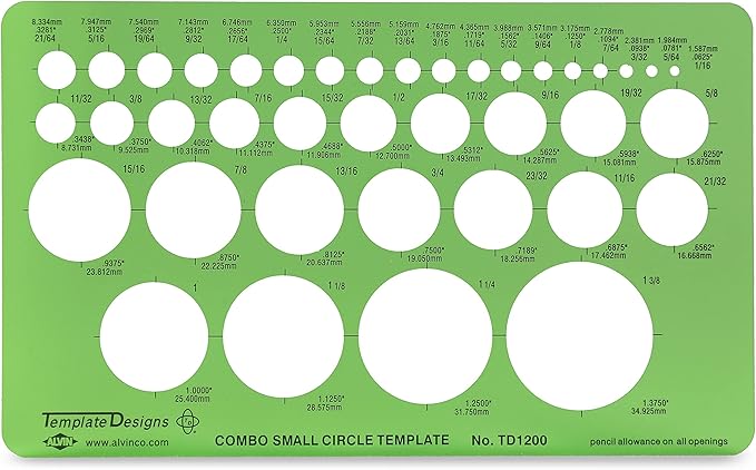 ALVIN, TD1200, Circle Guide Template, Drawing and Drafting Tool for Artists, Architects, Design and Drafting, 4.25" x 7.25" x .030"