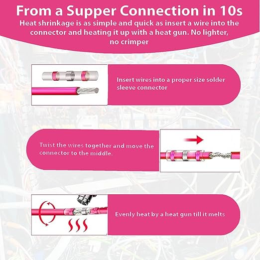 130 PCS Red Heat Shrink Butt Connectors,22-18 AWG, Self Soldering Butt Connector, Waterproof Solder Seal Wire Connectors, Butt Splice Wire Terminals for Automotive Marine Boat