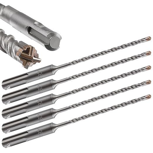 5pcs 5/32" X 6"-4" Concrete Drill Bits, Cross-Type Double Thread Carbide Material, Suitable for Concrete, Brick, Cement Walls, Stone, Compatible with Most Impact Drills