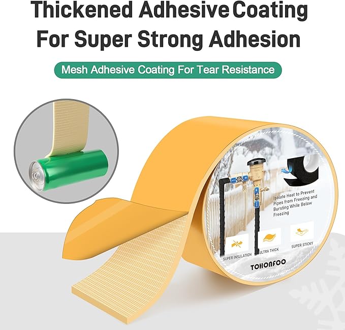 Pipe Insulation Tape, Foam Insulation Tape for Outdoor Pipes Winter Freeze Protection, Foam Pipe Insulation Wrap, Heat Tape for Water Pipes, Copper Pipes, PVC, AC Line, 4in x 15ft, Beige