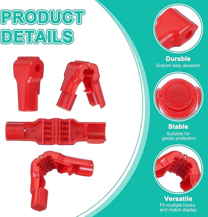PATIKIL 6 mm Stop Peg Lock, 25 Pcs Pegboard Hooks Anti Sweep Theft Hook Locks Plastic Pegs for Mobile Accessories Shop Clothes Retail Security Display, Red