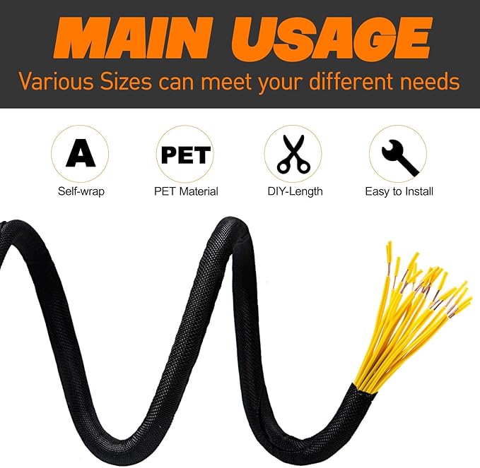 Split Braided Sleeve Cable Management Wire Loom Cord Covers - Image 4
