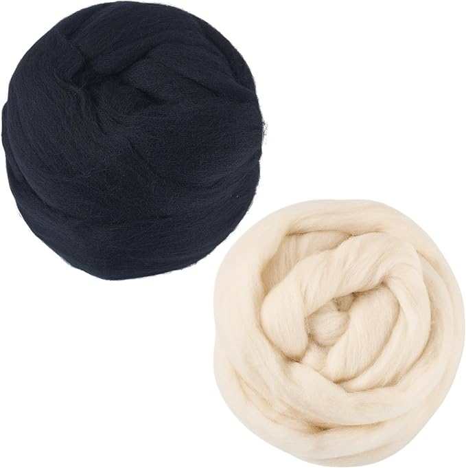 100G Black White Wool Roving for Needle Felting, Soft Chunky Wool Yarn - Image 7