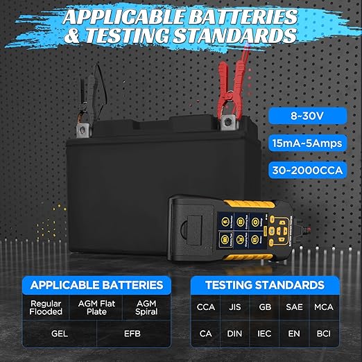 AUTOOL Car Battery Tester 12V 24V Automotive Battery Load Tester with Printer 20-2000CCA Alternator Tester, Cranking & Charging & Leakage Test, 3.2" Screen with Data Review Reverse Polarity Protection