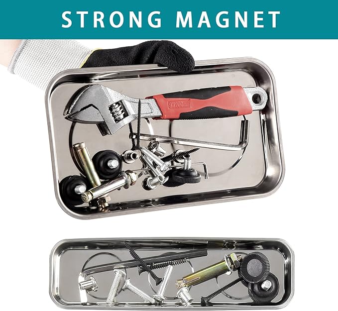 3 Pieces Magnetic Trays Set Stainless Steel Magnet Tool Tray Parts Holder for Screws, Sockets, Bolts, Pins, Mechanic's and Automotive