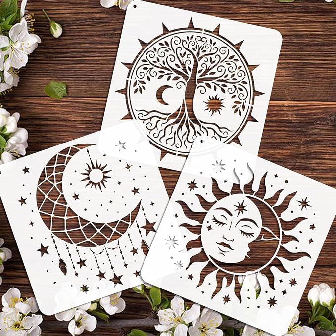 12pcs Mandala Sun and Moon Stencils - Image 3