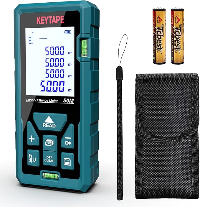 Distance Measuring Laser 165ft KEYTAPE Multifunction Measure Laser Ruler, Upgraded M/in/FT/FT+in Unit Switching Backlit LCD and Pythagorean Mode, DT50 Portable Handle Laser Distance Measurement Tool