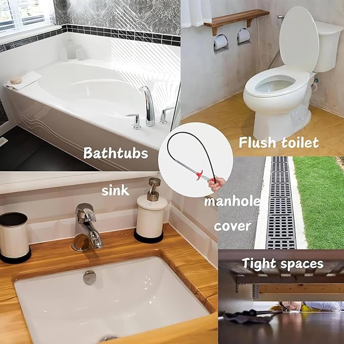 Flexible grabberDrain Snake Tool - The Ultimate 116inch Flexible Grabber for Hair, Unclog Any Drain in Minutes! Gunk & Debris in Sinks, Showers & Tubs. No More Chemicals, Just Quick Results!