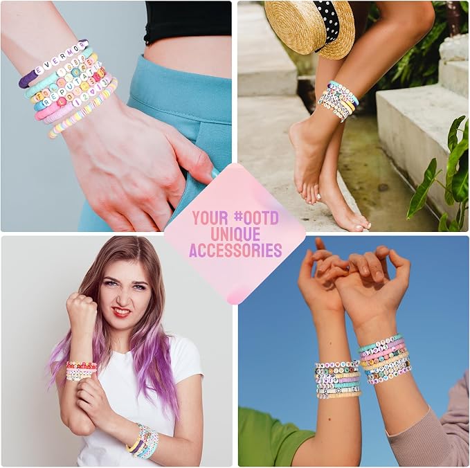 Pizooro Friendship Bracelet Kit, 28 Colors 5040 Pcs Clay Beads 1200 Pcs Letter - Image 6
