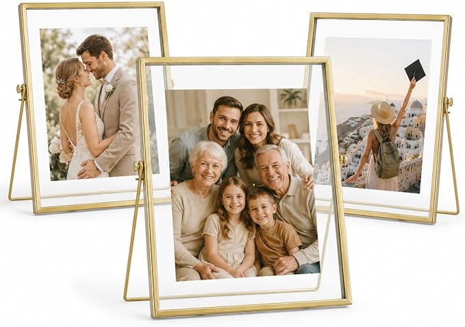 AceList Floating Picture Frame, 3 Pack 8x10 Gold Double Glass | Clear - Image 9