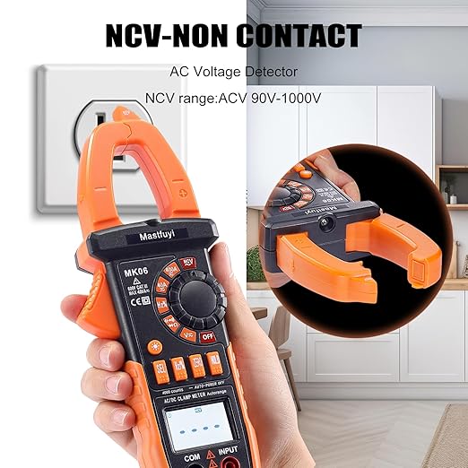 Clamp Meter Digital, AC/DC Current, Electrical Tester Digital, True RMS 4000 Counts, Auto-Ranging Measures AC/DC Voltage, Continuity, Frequency, Capacitance, Resistance, Duty-Cycle, Diodes