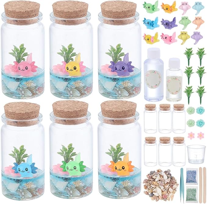 WEBEEDY 6 Sets Sea Animal Terrarium Kit DIY Glass Bottle Axolotl Craft Kit by WEBEEDY