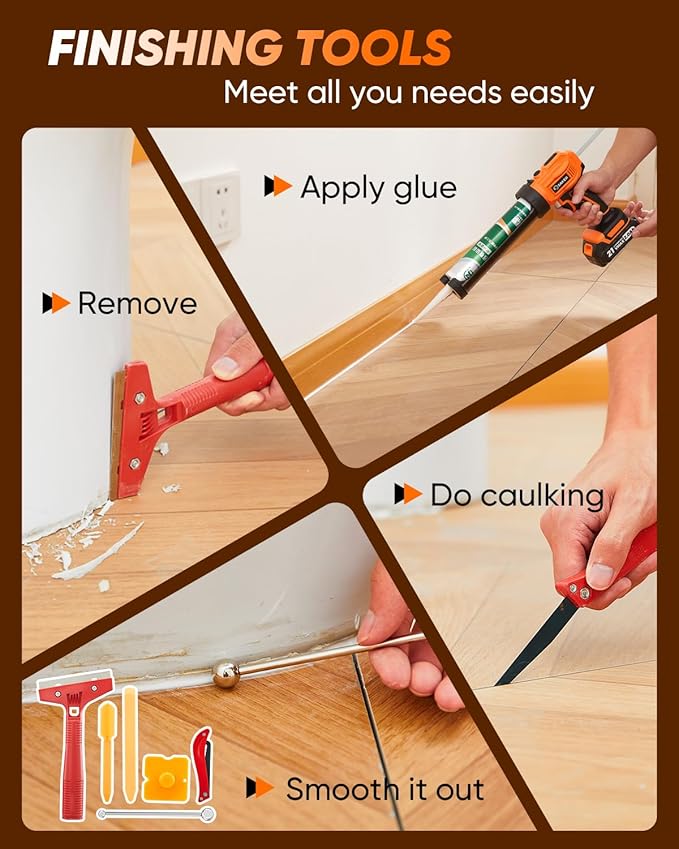 Saker Electric Caulking Gun Cordless Caulk Gun Drip-free with Silicone Caulking Tools 4 Adjustable Speeds with LED Light for Filling, Sealing 1 Batteries