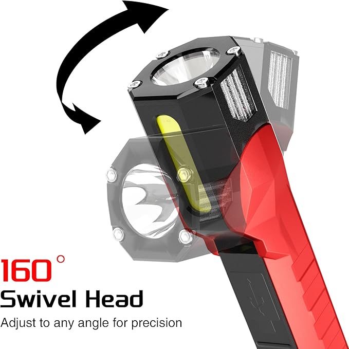 Anhay 2 Pack Rechargeable Work Light, 1200 Lumens LED Work Lights with 160° Swivel Head, Magnetic Base & Hooks, 6 Lighting Modes Magnetic Work Light for Car Repairs, Emergencies
