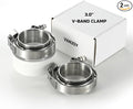 Quick Release Stainless Steel V Band Clamp with Male Female V Band Flange for Exhaust, Turbocharger, Turbo or Downpipe, Sold In Pair (3.0''), Silver